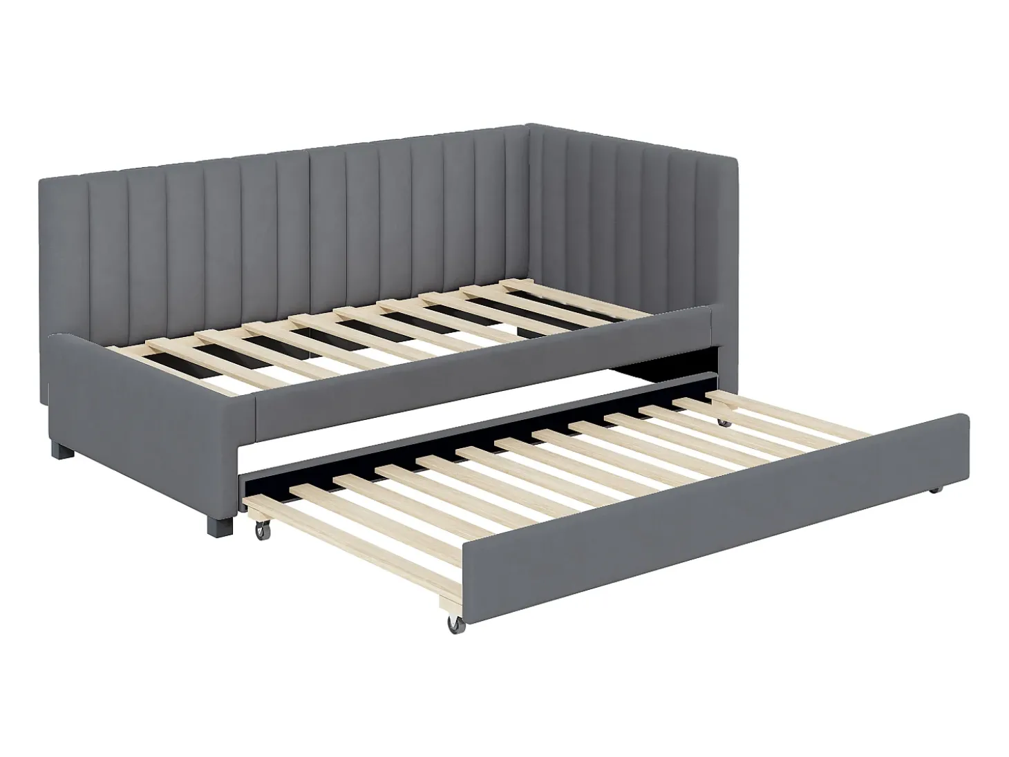 Cama dobrável 90 x 190/200 cm - sofá-cama de veludo - base de ripas - cinza