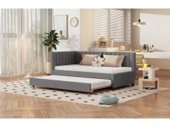 Cama dobrável 90 x 190/200 cm - sofá-cama de veludo - base de ripas - cinza