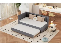 Cama dobrável 90 x 190/200 cm - sofá-cama de veludo - base de ripas - cinza