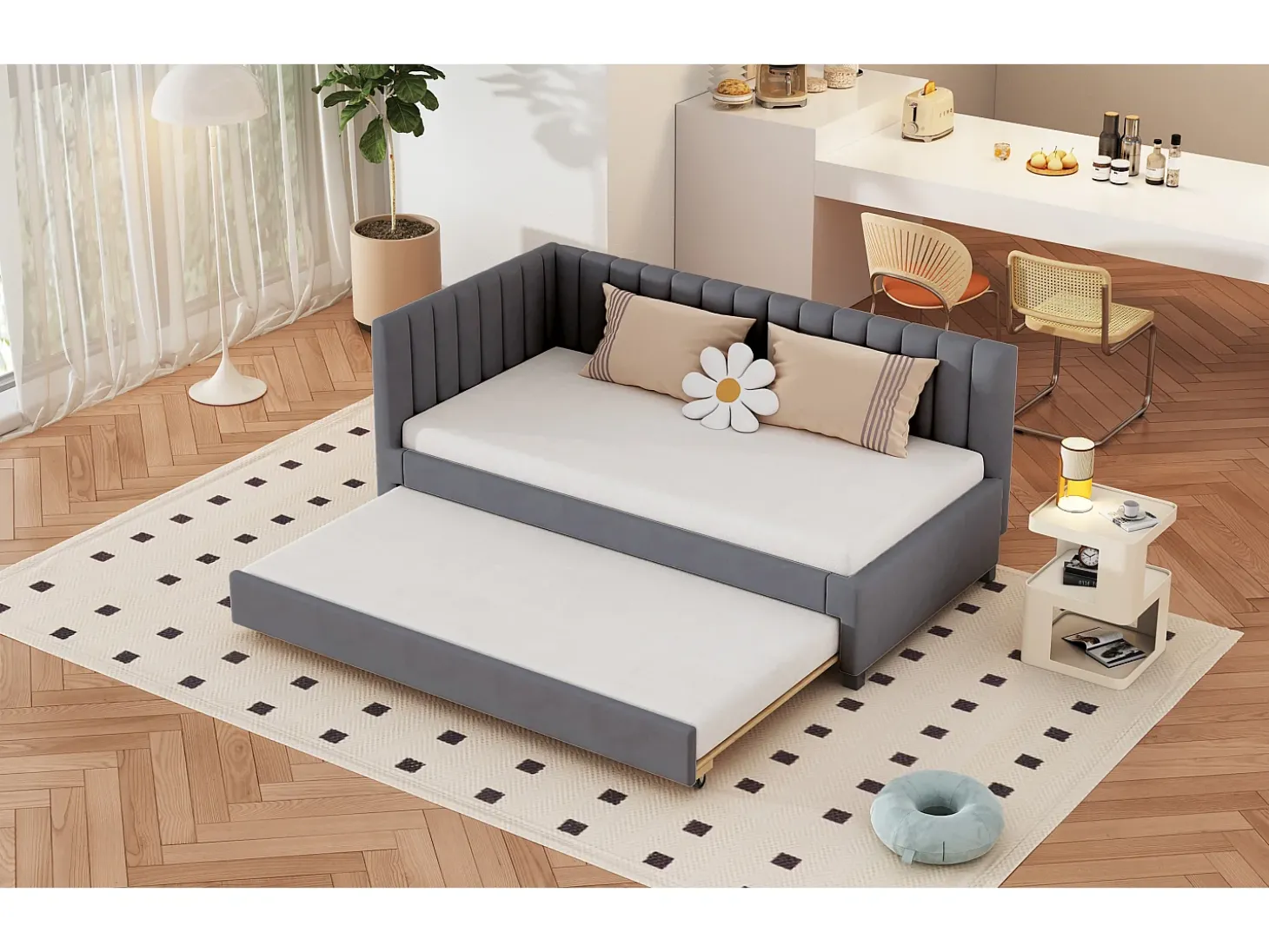 Cama dobrável 90 x 190/200 cm - sofá-cama de veludo - base de ripas - cinza