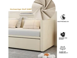 Cama dobrável 90 x 200 cm para crianças - veludo - estilo contemporâneo - cor bege
