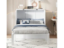 Cama dobrável em madeira 90x200 cm - com base de ripas - Branca