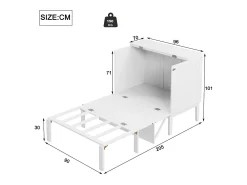 Cama dobrável em madeira 90x200 cm - com base de ripas - Branca
