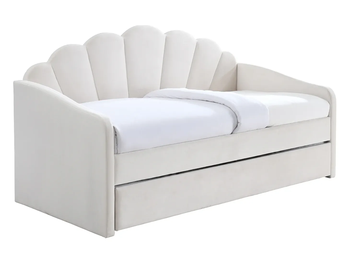 Cama dobrável tipo concha 2 x 90 x 190 cm veludo bege + colchão - ELUSIA