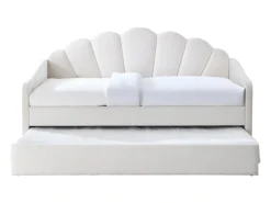 Cama dobrável tipo concha 2 x 90 x 190 cm veludo bege + colchão - ELUSIA