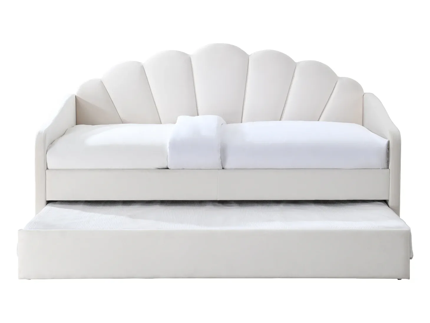 Cama dobrável tipo concha 2 x 90 x 190 cm veludo bege + colchão - ELUSIA