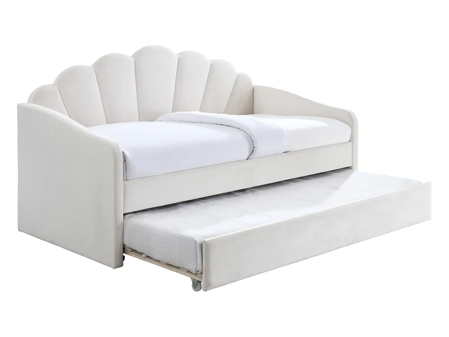 Cama dobrável tipo concha 2 x 90 x 190 cm veludo bege + colchão - ELUSIA