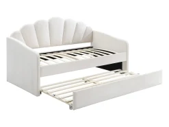 Cama dobrável tipo concha 2 x 90 x 190 cm veludo bege + colchão - ELUSIA