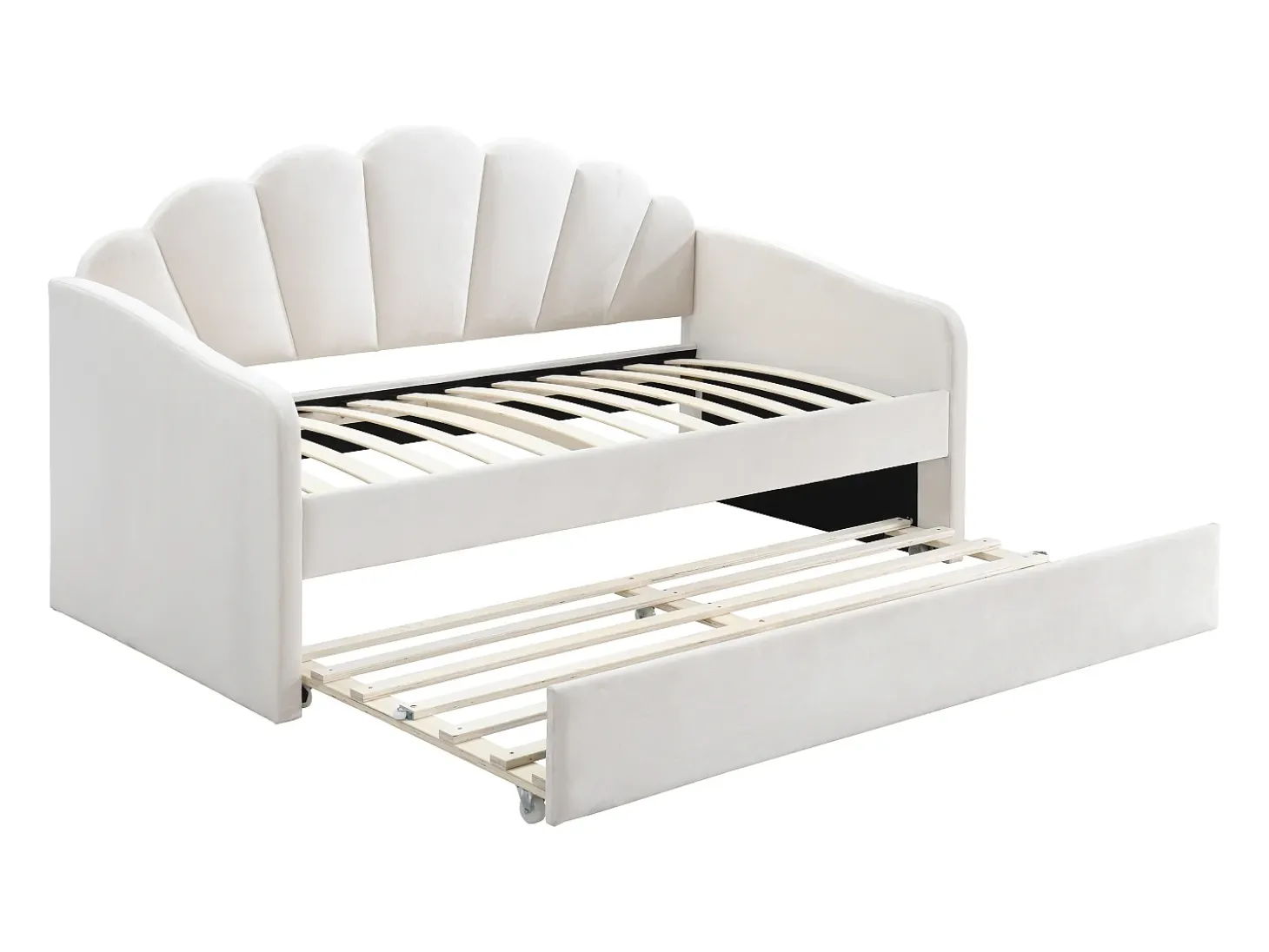 Cama dobrável tipo concha 2 x 90 x 190 cm veludo bege + colchão - ELUSIA