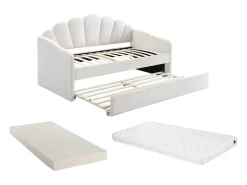 Cama dobrável tipo concha 2 x 90 x 190 cm veludo bege + colchão - ELUSIA