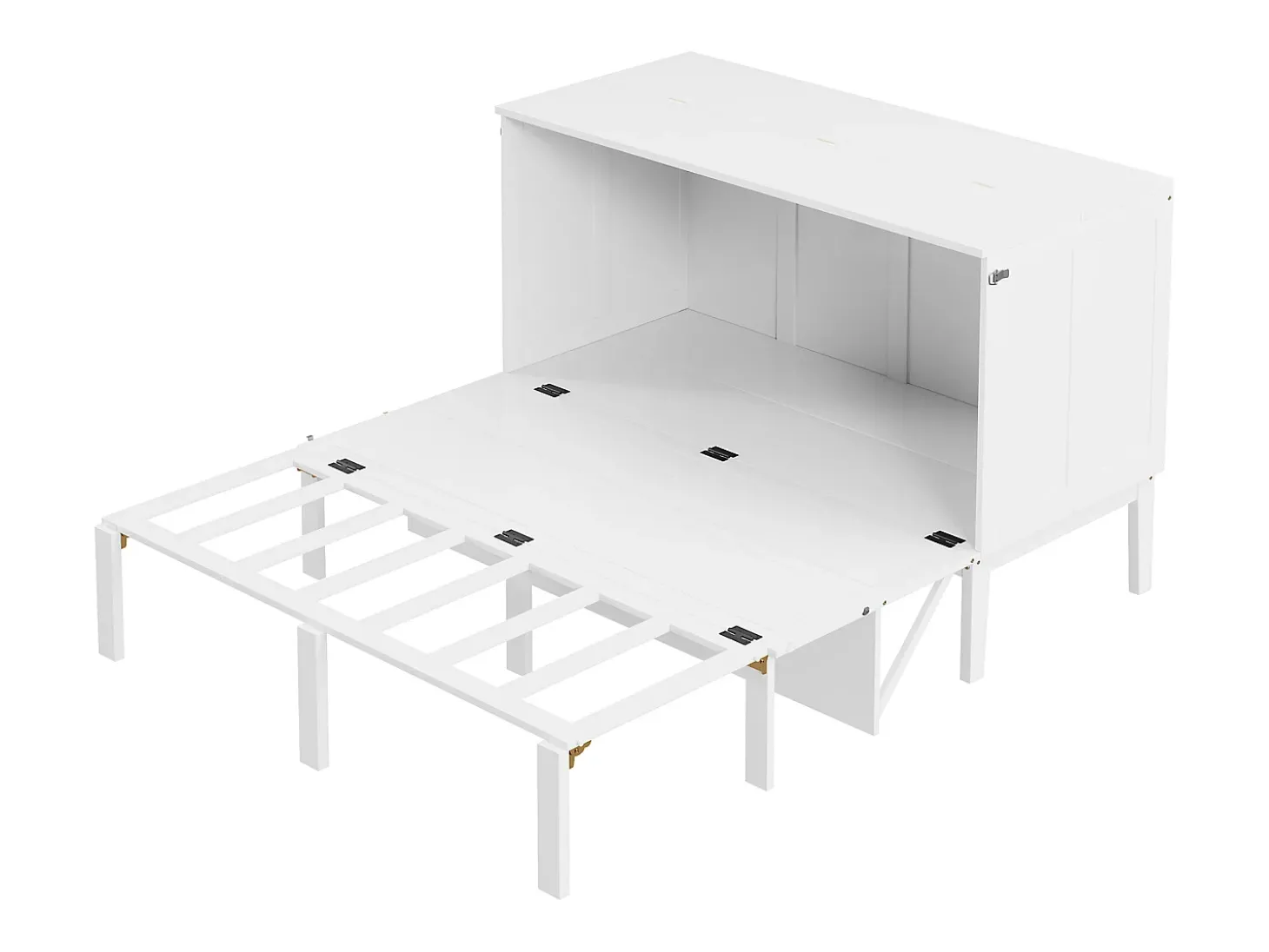 Cama dobrável vertical 140 x 200 cm - Madeira MDF - Base de ripas - Branco