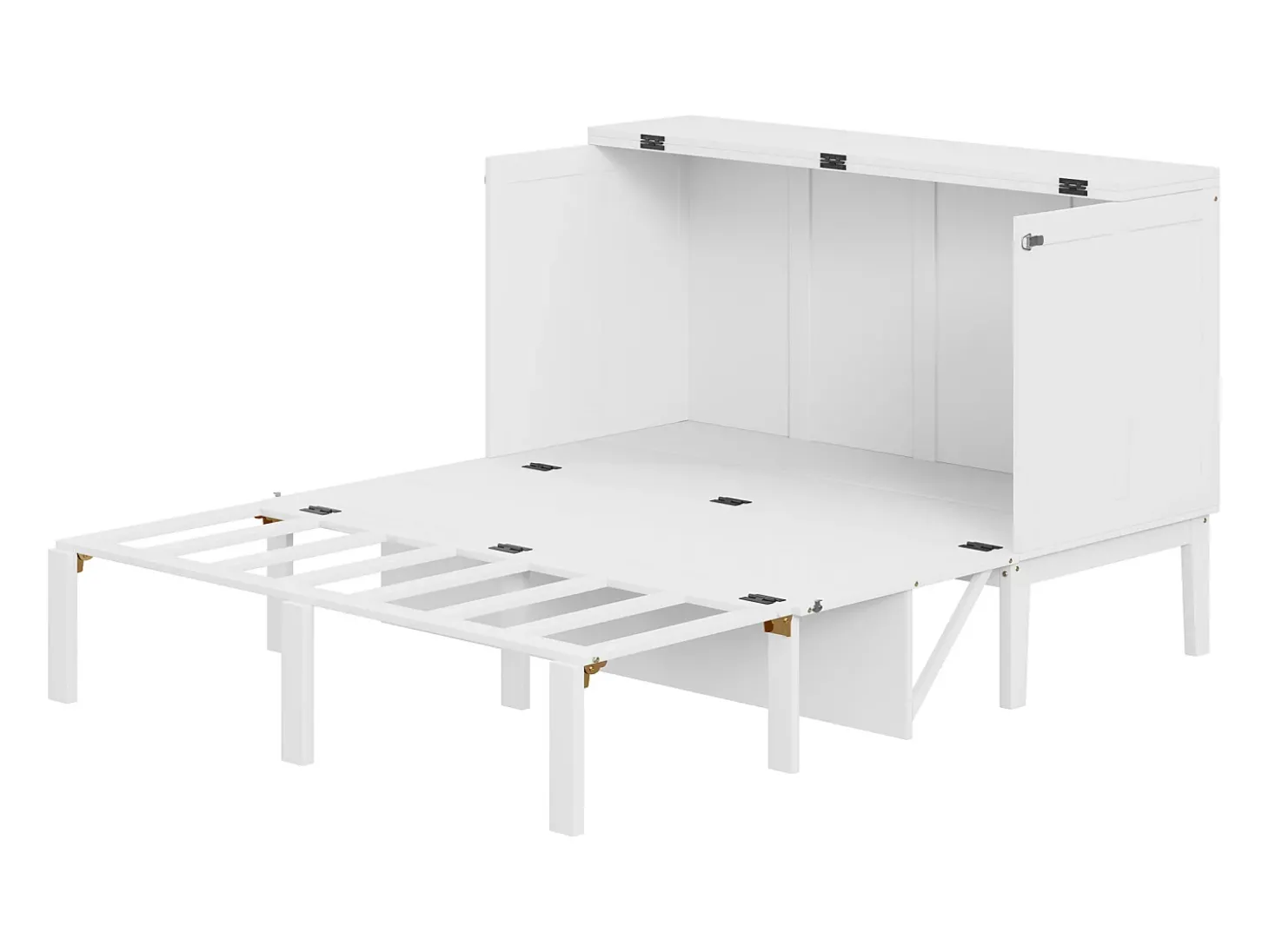 Cama dobrável vertical 140 x 200 cm - Madeira MDF - Base de ripas - Branco
