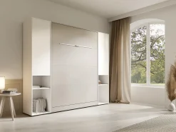 Cama dobrável vertical 160 x 200 cm bege 2 armários + colchão - RAPILI