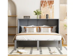 Cama dobrável vertical 140 x 200 cm - Madeira MDF - Base de ripas - Cinza
