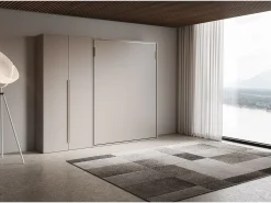 Cama dobrável vertical francesa Versia Sofà 140 com guarda-roupa esquerdo 2 portas Argilla