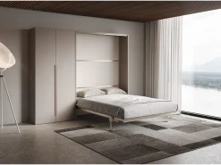 Cama dobrável vertical francesa Versia Sofà 140 com guarda-roupa esquerdo 2 portas Argilla