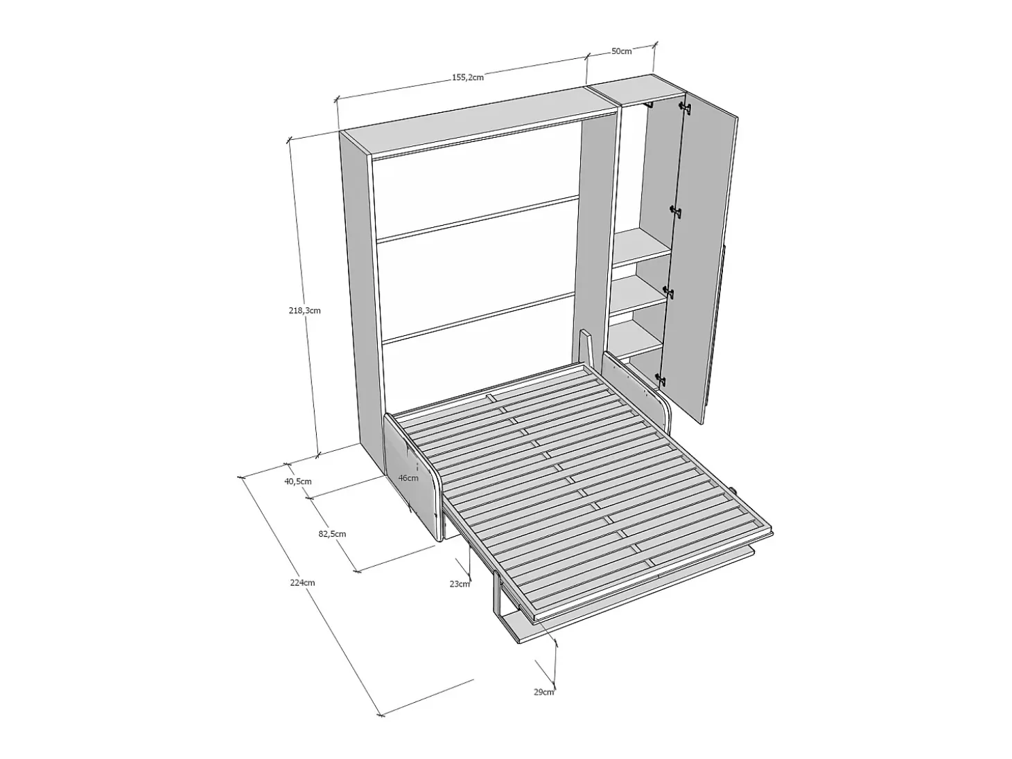 Cama dobrável vertical francesa Versia Sofà 140 com sofá, prateleira e guarda-roupa esquerdo de 1 porta Argilla