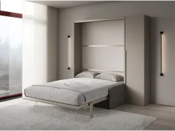 Cama dobrável vertical francesa Versia Sofà 140 com sofá, prateleira e guarda-roupa 1 porta direita Argilla