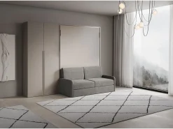 Cama dobrável vertical francesa Versia Sofà 140 com sofá, prateleira e guarda-roupa esquerdo 2 portas Argilla