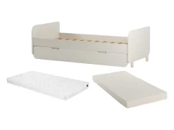 Cama dupla 2 x 90 x 190 cm em MDF e pinho cor natural e bege + colchão - TALUDO