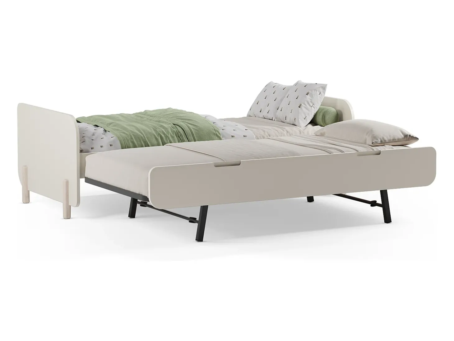 Cama dupla 2 x 90 x 190 cm em MDF e pinho cor natural clara e bege - TALUDO