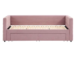 Cama dupla 2 x 80 x 200 cm em tecido texturizado rosa + colchão - CAMITY