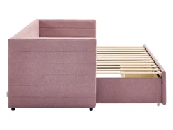 Cama dupla 2 x 80 x 200 cm em tecido texturizado rosa + colchão - CAMITY