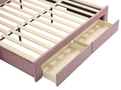 Cama dupla 2 x 80 x 200 cm em tecido texturizado rosa + colchão - CAMITY