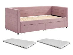 Cama dupla 2 x 80 x 200 cm em tecido texturizado rosa + colchão - CAMITY
