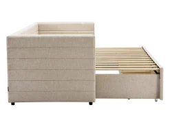 Cama dupla 2 x 80 x 200 cm estrado ripas pente e gavetas tecido texturizado bege CAMITY