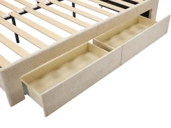 Cama dupla 2 x 80 x 200 cm estrado ripas pente e gavetas tecido texturizado bege CAMITY