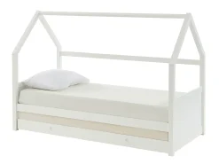 Cama dupla cabana 2 x 90 x 190 cm em madeira de pinho branco com colchão - HURRA