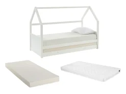 Cama dupla cabana 2 x 90 x 190 cm em madeira de pinho branco com colchão - HURRA
