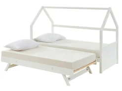 Cama dupla cabana 2 x 90 x 190 cm em madeira de pinho branco com colchão - HURRA