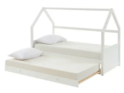 Cama dupla cabana 2 x 90 x 190 cm em madeira de pinho branco com colchão - HURRA
