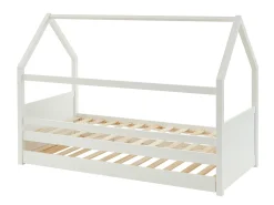 Cama dupla cabana 2 x 90 x 190 cm em madeira de pinho branco com colchão - HURRA