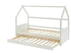 Cama dupla cabana 2 x 90 x 190 cm em madeira de pinho branco com colchão - HURRA