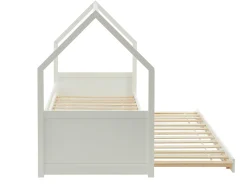 Cama dupla cabana 2 x 90 x 190 cm em madeira de pinho branco com colchão - HURRA