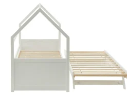 Cama dupla cabana 2 x 90 x 190 cm em madeira de pinho branco com colchão - HURRA
