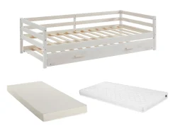 Cama dupla criança 2 x 90 x 190 cm Pinho maciço e MDF esbranquiçado com colchão AEDAN II