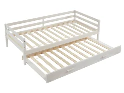 Cama dupla criança 2 x 90 x 190 cm Pinho maciço e MDF esbranquiçado com colchão AEDAN II