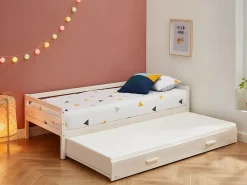 Cama dupla de criança 2 x 90 x 190 cm Pinho maciço e MDF esbranquiçado AEDAN II