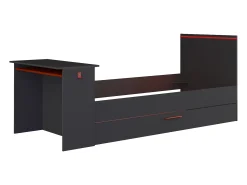 Cama dupla gamer 2 x 90 x 200 cm com secretária e LEDs antracite e vermelho - VOUANI