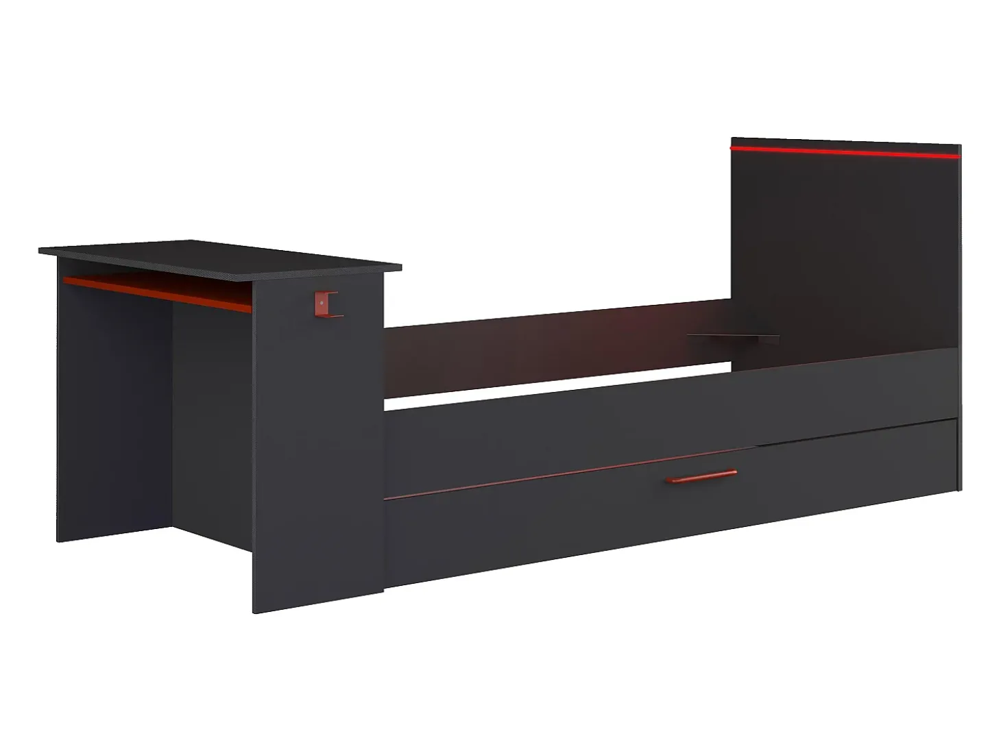 Cama dupla gamer 2 x 90 x 200 cm com secretária e LEDs antracite e vermelho - VOUANI