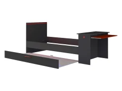 Cama dupla gamer 2 x 90 x 200 cm com secretária e LEDs antracite e vermelho - VOUANI