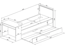 Cama dupla gamer 2 x 90 x 200 cm com secretária e LEDs antracite e vermelho - VOUANI