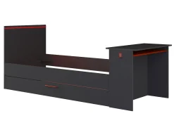 Cama dupla gamer 2 x 90 x 200 cm secretária e LEDs antracite e vermelho + sommier VOUANI