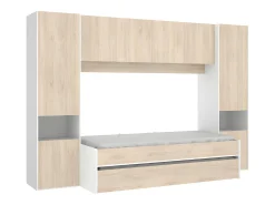 Cama dupla, móvel de cama, espaços de arrumação 90 x 190 cm - branco e carvalho - SELENA