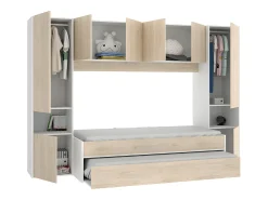 Cama dupla, móvel de cama, espaços de arrumação 90 x 190 cm - branco e carvalho - SELENA
