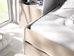 Cama dupla, móvel de cama, espaços de arrumação 90 x 190 cm - branco e carvalho - SELENA